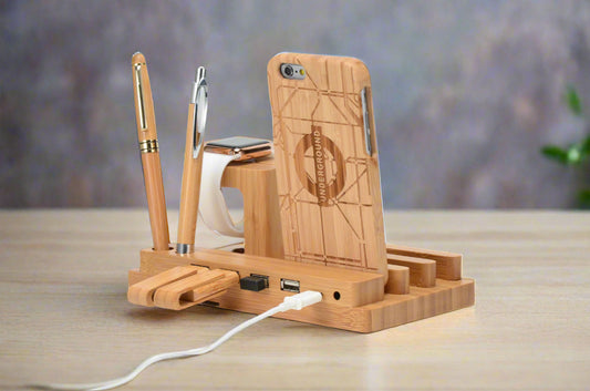 Stijlvolle Houten Oplaadstandaard – Voor Smartphone & Watch