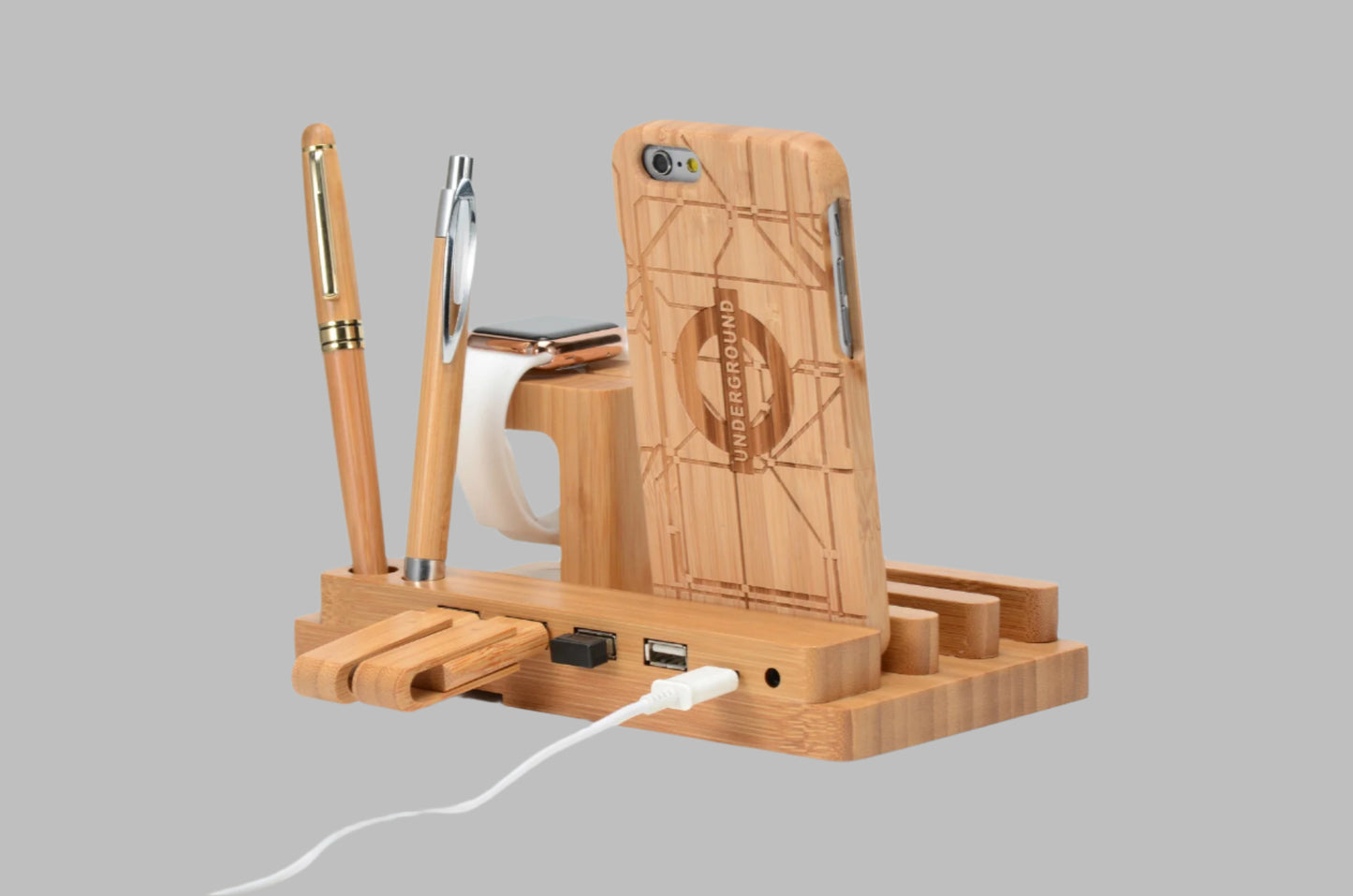 Stijlvolle Houten Oplaadstandaard – Voor Smartphone & Watch